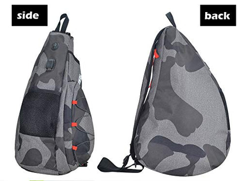 d'yallee Tennis Bag for Men Women, Racquetball Pickleball Paddle Squash Sling Bags Crossbody Sports Backpack Adult with USB Charge Port (Camouflage)