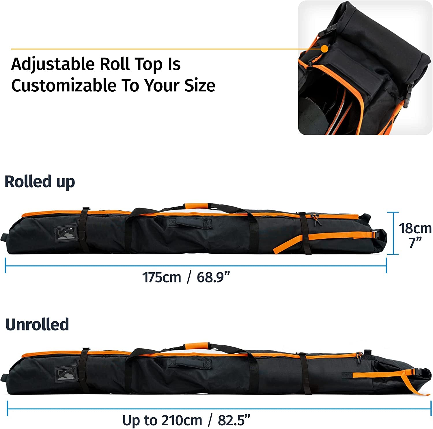 Ski Bag and Ski Boot Bag Combo for Air Travel Unpadded - Ski Luggage Bags for Snow Travel Gear - Ski Case for Cross Country, Downhill, Boots, Helmet, Poles, Clothes and Accessories