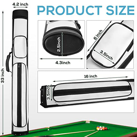 Deekin 2 x 2 Hard Oval Pool Cue Billiard Stick Carrying Case Pool Table Accessories Pool Cue Case Pool Stick Case Billiard Cue Cases 4 Holes Pu Pool Cue Bags with 2 Pieces Pool Chalk Cubes (White)