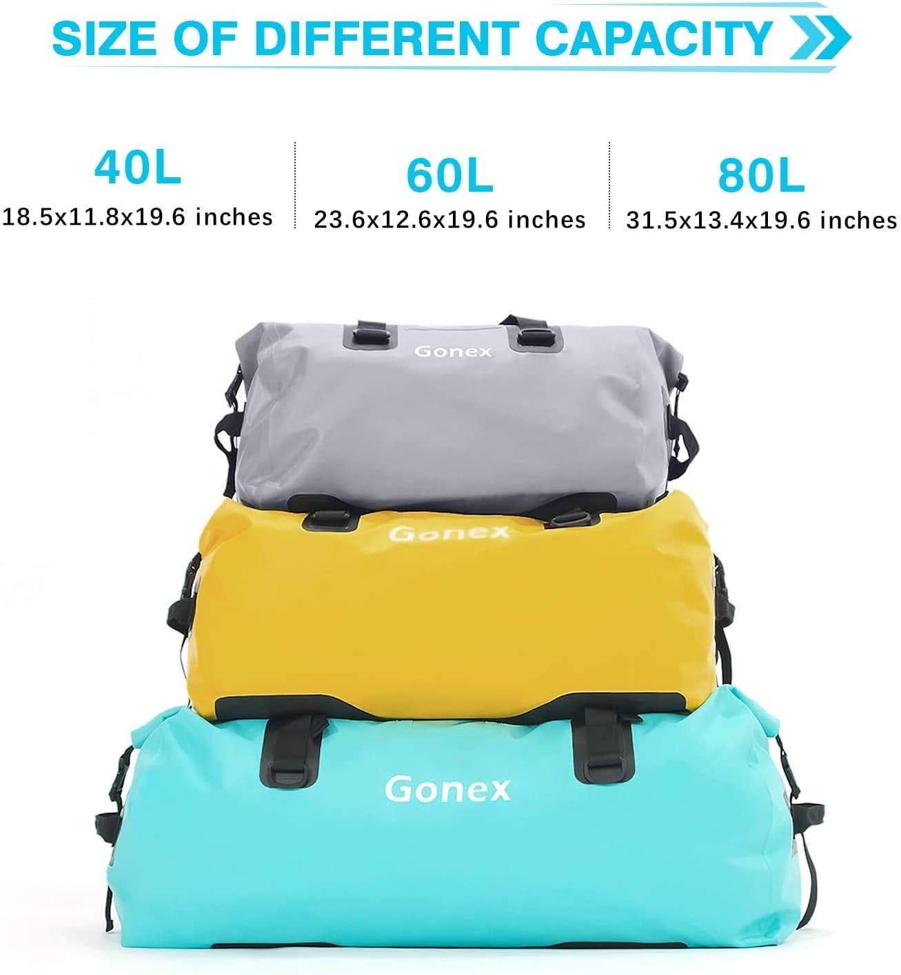 Gonex 60L 80L Extra Large Waterproof Duffle Travel Dry Duffel Bag Heavy Duty Bag with Durable Straps & Handles for Kayaking Paddleboarding Boating Rafting Fishing