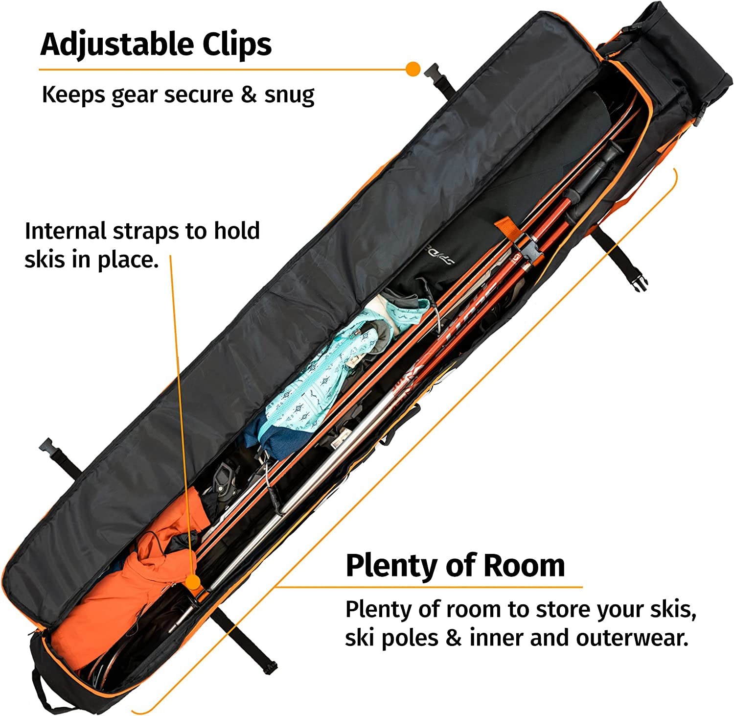 Ski Bag and Ski Boot Bag Combo for Air Travel Unpadded - Ski Luggage Bags for Snow Travel Gear - Ski Case for Cross Country, Downhill, Boots, Helmet, Poles, Clothes and Accessories