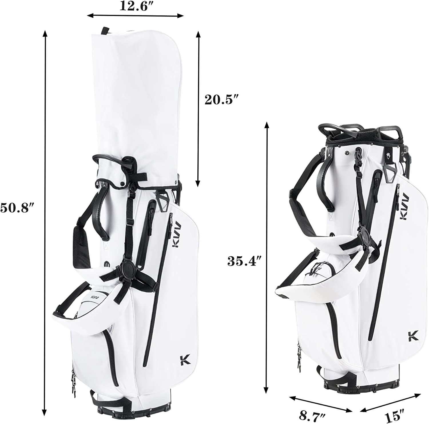 KVV Lightweight Golf Stand Bag with 7 Way Full-Length Dividers, 5 Zippered  Pockets, Automatically Adjustable Dual Straps，Elegant Design(White), Stand  Bags -  Canada
