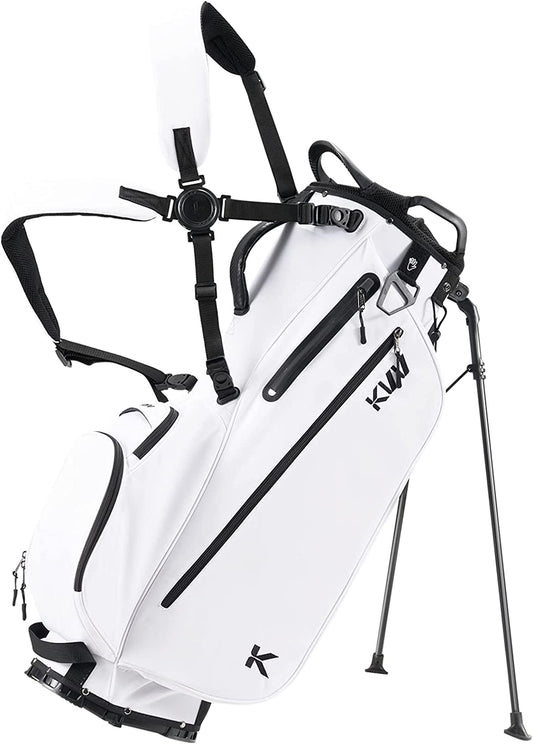 KVV Lightweight Golf Stand Bag with 7 Way Full-Length Dividers, 5 Zippered Pockets, White