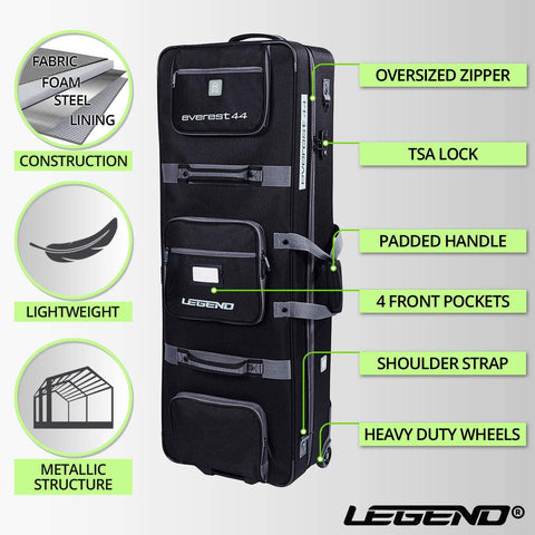 LEGEND Everest Hybrid Roller Lockable Compound Bow Case - Metal Structure, Foam Padding, Removable Wheels | Airline-Endorsed Archery Case