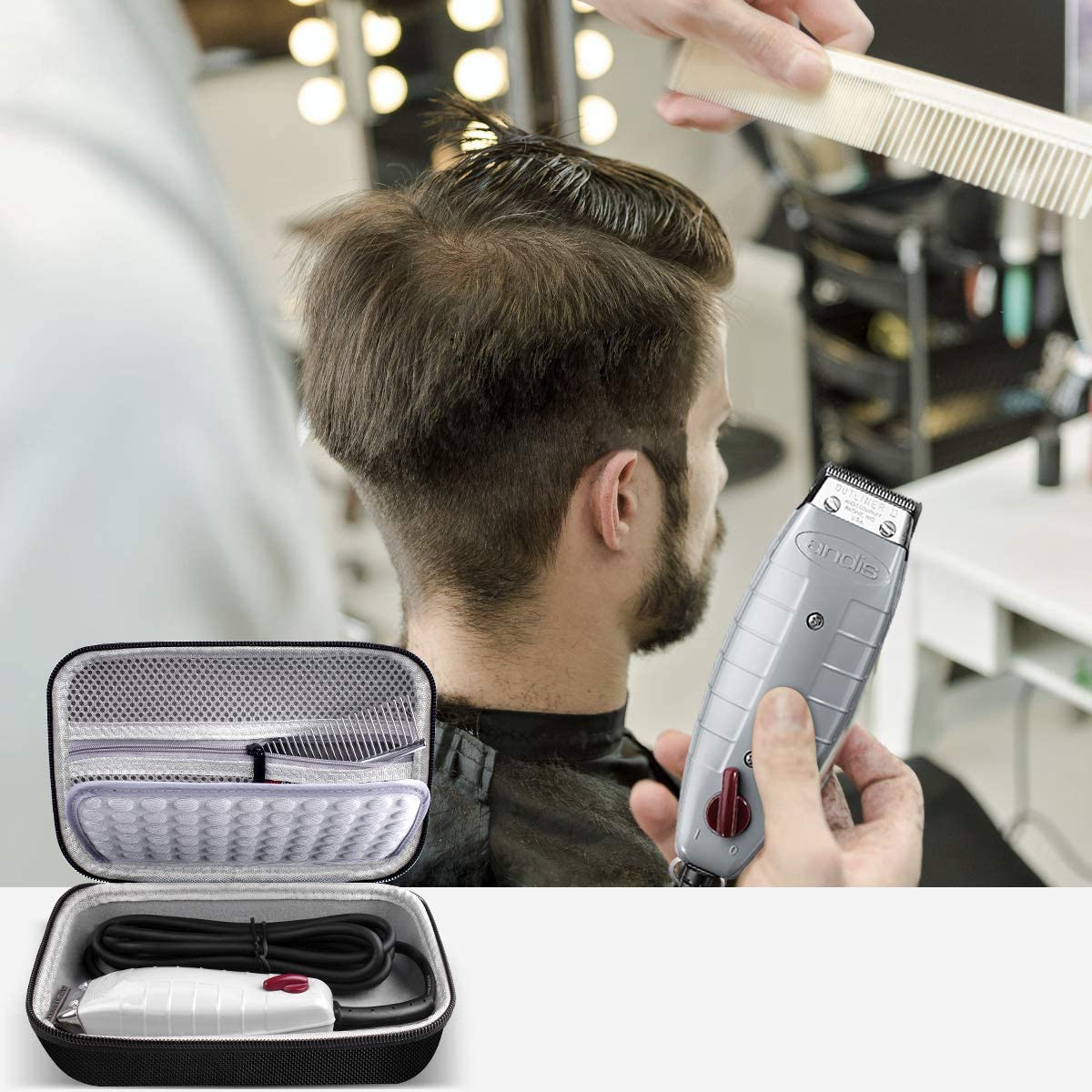 Case for Andis Professional T-Outliner Beard/Hair Trimmer, Model GTO 04710/ 04603/ 04775, with Mesh Pocket for Attachment Set