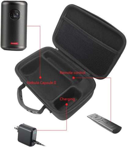Esimen Hard Case for Nebula Capsule Ii/Nebula Capsule Max Smart Mini Projector by Anker and Remote Control USB Flash Drive Accessories Carry Bag Protective Storage Box (For Capsule II)