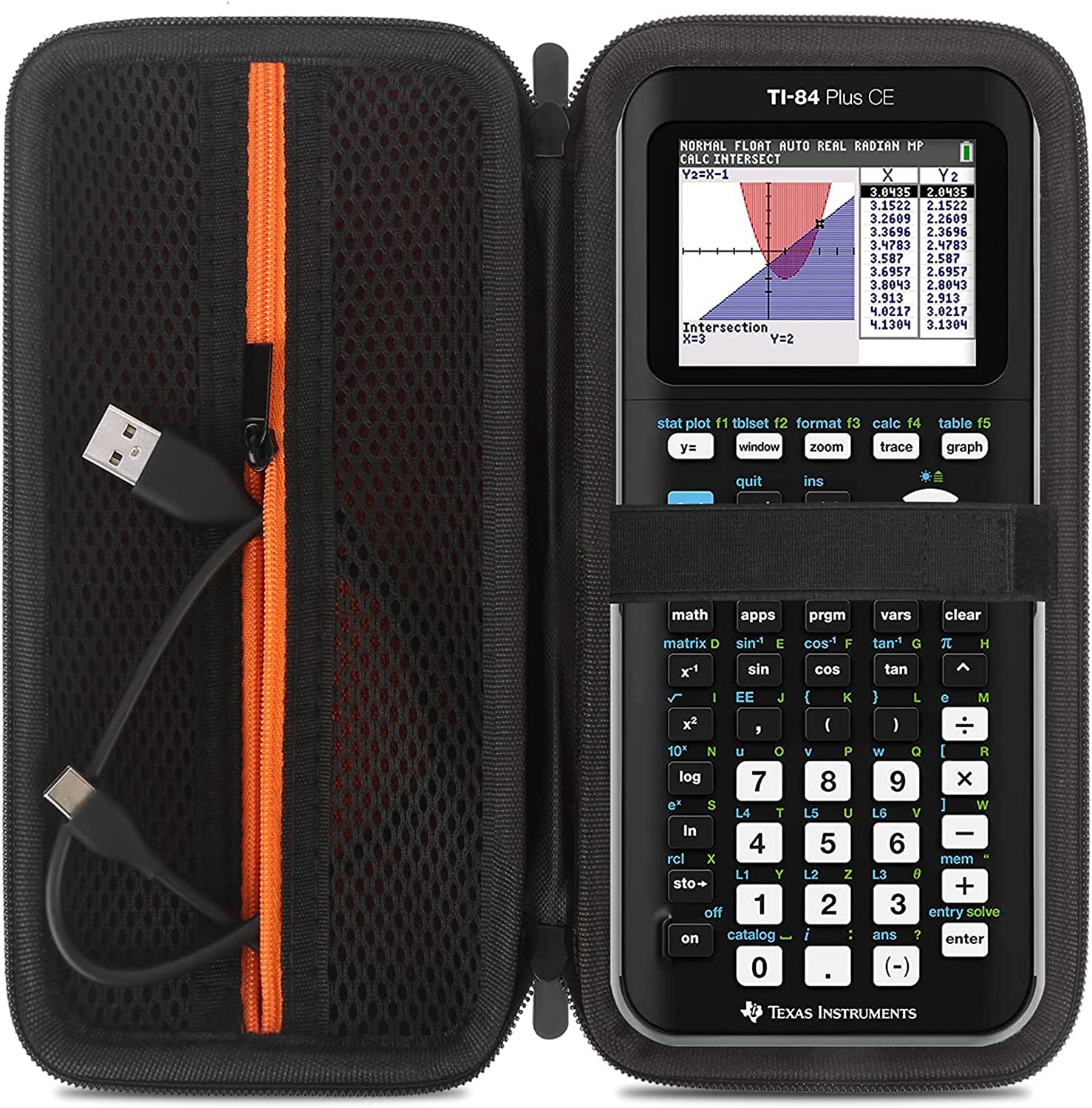 Hard Travel Case for Texas Instruments TI-84 plus CE/TI-84 Plus/Ti-83 plus CE Color Graphing Calculator, Extra Zipped Pocket Fit Charging Cable, Charger, Manual, Black