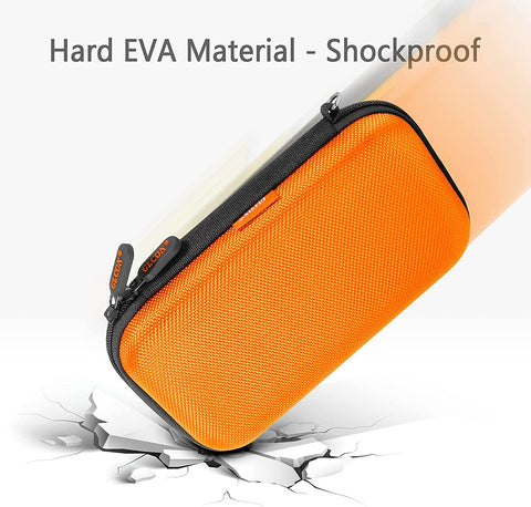 Orange Shockproof Hard EVA Carrying Case Travel Pouch for External Hard Drive, Power Bank, Cell Phone, Cable, Cord - Portable Small Electronic Accessories Organizer Storage Zipper Pouch