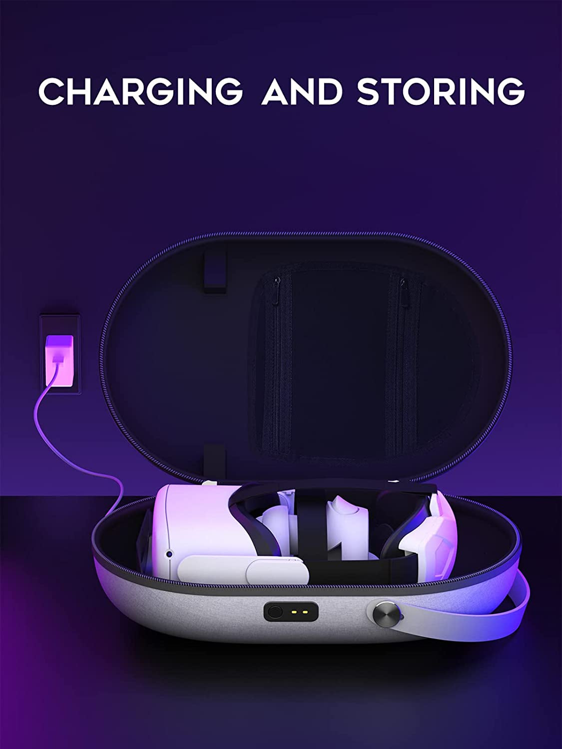 DESTEK OC1 Carrying Case with Convenient Snap Charging, Compatible with Meta/Oculus Quest 2 & Elite Strap with Battery, Storage and Fast Charge in One Place - Fabric Version