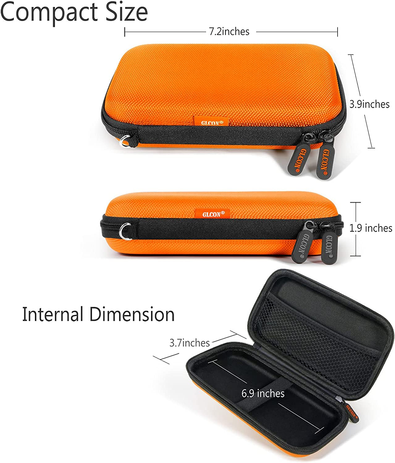Orange Shockproof Hard EVA Carrying Case Travel Pouch for External Hard Drive, Power Bank, Cell Phone, Cable, Cord - Portable Small Electronic Accessories Organizer Storage Zipper Pouch