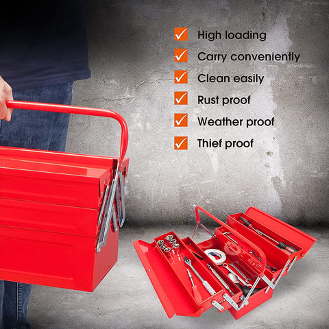 Torin 18-Inch Tool Box,Portable Steel/Metal Tool Box with 5-Tray Cantilever Tool Organizer,Antbc-128B,Red