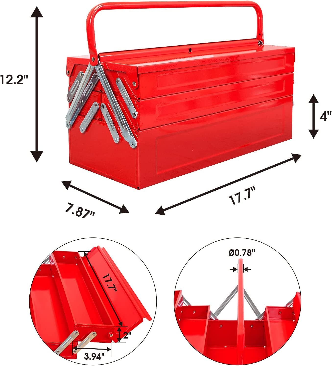 Torin 18-Inch Tool Box,Portable Steel/Metal Tool Box with 5-Tray Cantilever Tool Organizer,Antbc-128B,Red