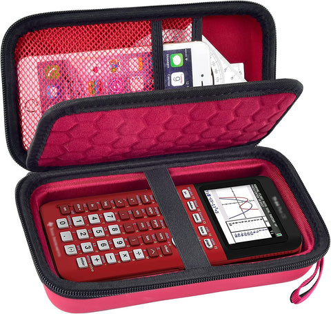 Graphing Calculators Case Compatible with Texas Instruments TI-84 Plus/Ti-83 plus CE Color Calculator, Storage Holder for Ti-89/Casio Fx-9750Giii with Pockets for Cables, Pens, Pencil (Box Only)-Red