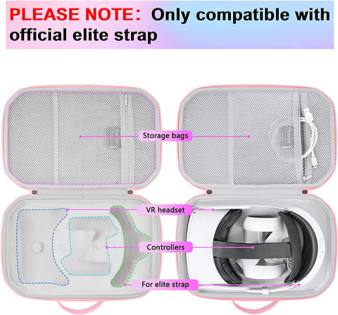 YOREPEK Cute Carrying Case Compatible with Oculus Quest 2 Headsets, Basic Elite Strap, Controllers and VR Accessories for Women Girl, Hard Meta Carry Bag for Travel and Home Storage - Pink