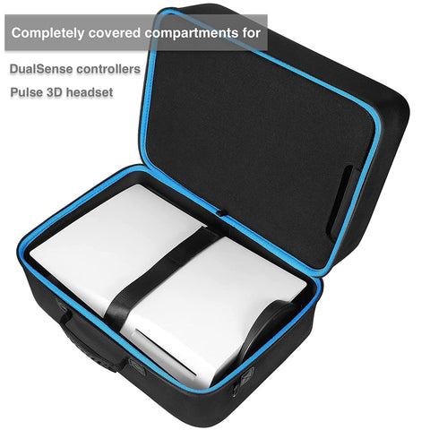 Hard Carrying Case Compatible with PS5, Full Size Protective Travel Bag Fits Playstation 5 Console with Base On, Dualsense Controllers, Pulse 3D Headset and Other Accessories