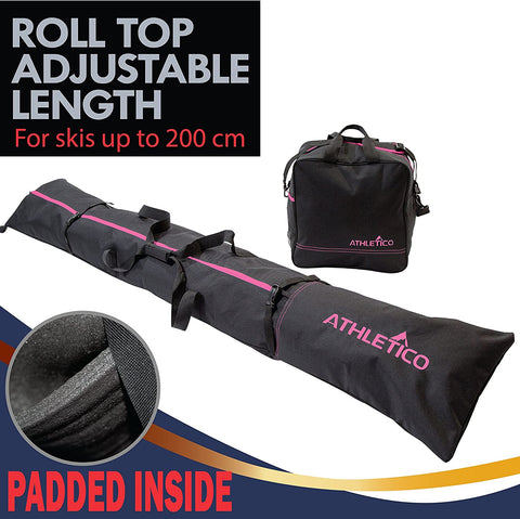 Athletico Padded Two-Piece Ski and Boot Bag Combo | Store & Transport Skis up to 200 Cm and Boots up to Size 13 | Includes 1 Padded Ski Bag & 1 Padded Ski Boot Bag