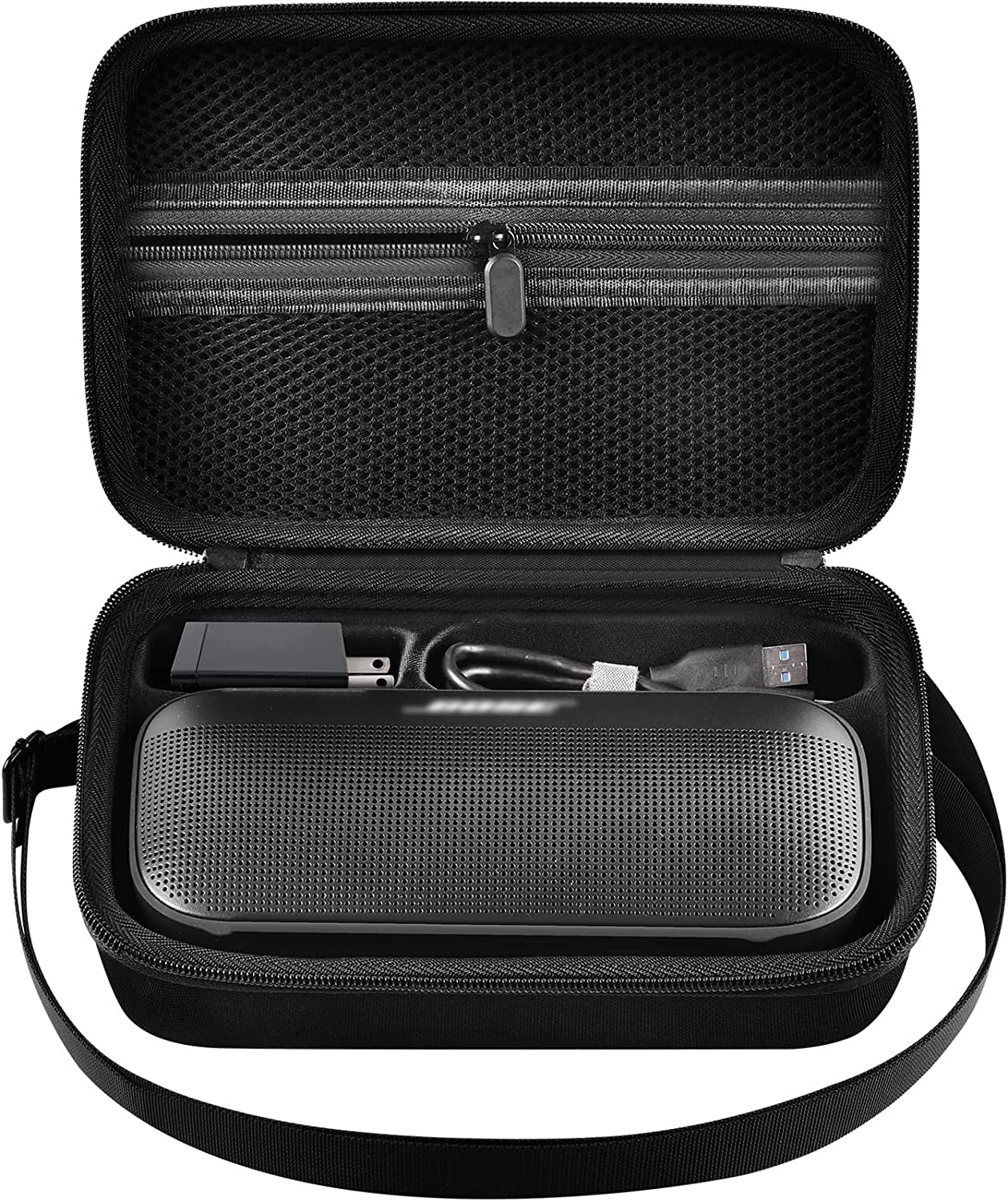 Case Compatible with Bose Soundlink Flex Bluetooth Portable Speaker, Carrying Travel Storage for Wireless Waterproof Speaker, Holder with Mesh Pocket for USB Charging Cable and Charger (Box Only)