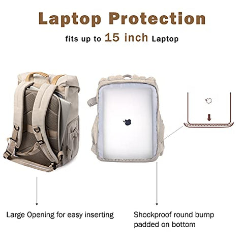 BAGSMART Camera Backpack, DSLR Camera Bag, Waterproof Camera Bag Backpack for Photographers, Fit up to 15" Laptop with Rain Cover and Tripod Holder, Ivory White