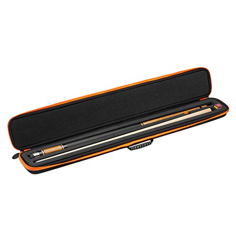 Casemaster Parallax Billiard/Pool Cue Case 600D Oxford Heavyweight Polyester Fabric and Padded Interior, Holds 1 Complete 2-Piece Cue (1 Butt/1 Shaft), Black with Orange Trim