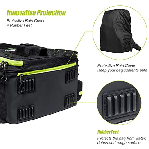 Bassdash Fishing Tackle Backpack Water Resistant Lightweight Tactical Bag  Soft Tackle Box with Rod Holder and Protective Rain Cover