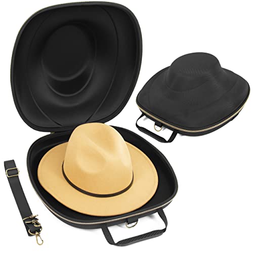 CASEMATIX Hat Case for Fedora, Panama, Bowler Hats and More - Premium Hard Shell Hat Travel Case with Adjustable Carry Strap, Luggage Strap, ID Slot and Protective Insert for Hats With Brims Up To 3"