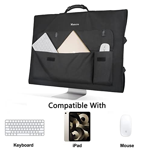 Monitor Carrying Case Compatible with Apple 27" iMac Desktop Computer, Padded Travel Carrying Bag with Rubber Handle, Pockets for 27" Screen and Accessories, Protective Case Monitor Dust Cover, Black