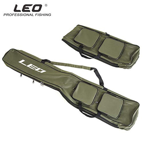 Leo Fishing Tackle Storage Bag 130cm/4.27ft Portable Fishing Rod Reel Organizer Fishing Pole Gear Tool Cases Carrier Two Layer Durable Oxford Large Capacity Travel Fishing Cover Bag (Green)