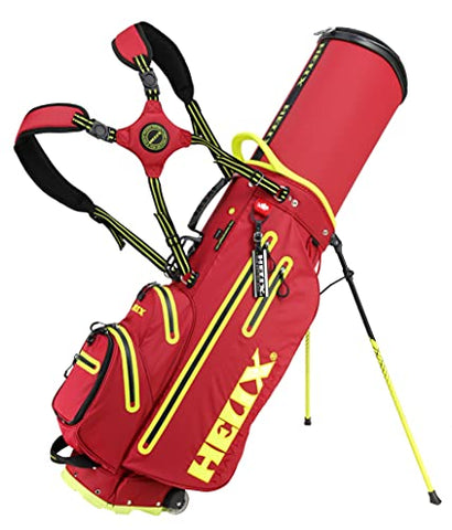 Helix Golf Stand Bag Retractable, 6 Way Dividers with Backstrap Shoulder Carry Golf Bag, Golf Bag Stand with Wheel for Traveling (Red)