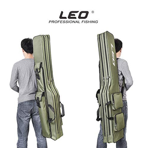 Leo Fishing Tackle Storage Bag 130cm/4.27ft Portable Fishing Rod Reel Organizer Fishing Pole Gear Tool Cases Carrier Two Layer Durable Oxford Large Capacity Travel Fishing Cover Bag (Green)