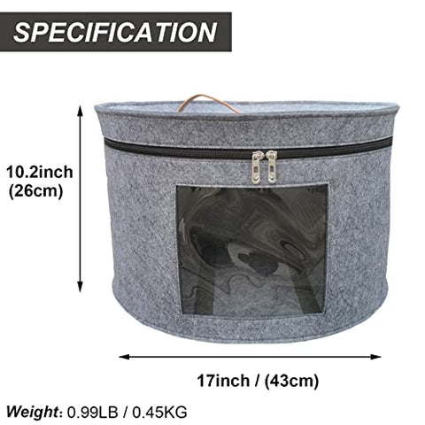 Aeeteek Hat Storage Box 17" D x 10.2" H Hat Travel Case Clothes Storage Bin for Women Stuffed Animal Toy Organizer Closet Organizer Bucket with Lid and Transparent Front Cover (Grey-43 * 26CM)