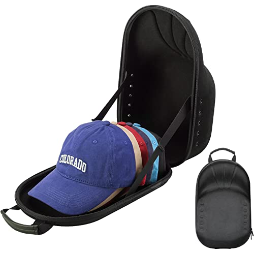 ProCase Hat Travel Hard Case, Hat Carrier Storage Bag for Baseball Caps, Hat Organizer Box with Adjustable Shoulder Strap and Carrying Handle, Caps Carrier Ball Hats Holder for 6-7 Caps -Black