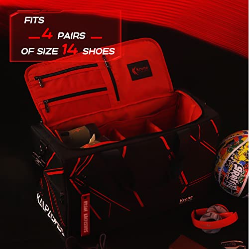 Sneaker Bag, Sport Duffel Bag for Men Women, Gym Bag, Gear Bag, Krone Kalpasmos Versatile Travel Duffel Bag with 3 Removable Dividers, 1 Shoulder Strap, Travel Essential, Future Line Red