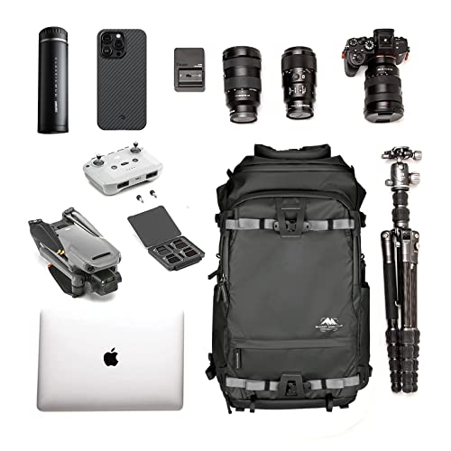 Summit Creative Tenzing 40 liter Water Resistant Camera Backpack 16 inch Laptop Compartment with Rain Cover Fits DSLR, SLR, Drone, Mirrorless Cameras, Batteries, Lenses,Tripod, and Other Gear（Black