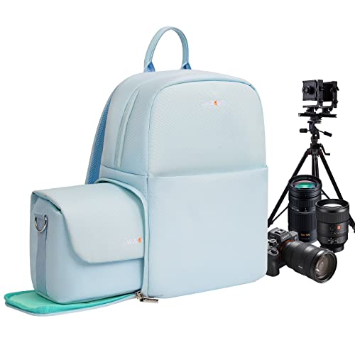 Cwatcun Camera Backpack Bag Side Access Camera Bag for DSLR Mirrorless SLR Cameras, with 15.7" Laptop Compartment Waterproof, Compatible for Sony Canon Nikon Camera and Lens Tripod Accessories BLUE-L