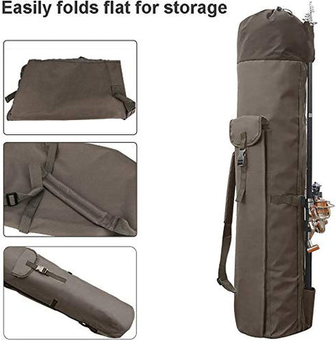 Allnice Durable Canvas Fishing Rod & Reel Organizer Bag Travel Carry Case Bag- Holds 5 Poles & Tackle (Khaki)