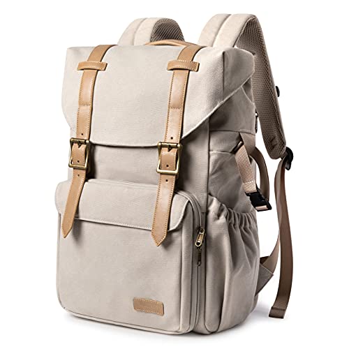 BAGSMART Camera Backpack, DSLR Camera Bag, Waterproof Camera Bag Backpack for Photographers, Fit up to 15" Laptop with Rain Cover and Tripod Holder, Ivory White