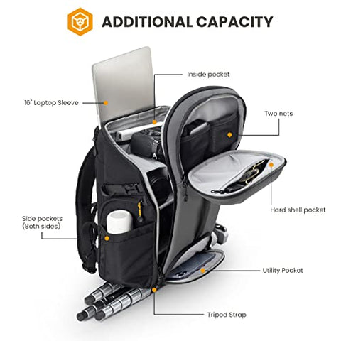 TARION Camera Backpack Large Camera Bag with Dual-Side Opening 15.6" Laptop Compartment Waterproof Raincover Outdoor Photography Hiking Travel Professional Photography Backpack Bag Grey HX-L