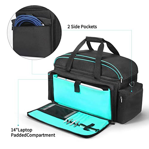DJ Gig Bag, Large DJ Cable File Bag DJ Gear Storage Organizer with Detachable Padded Bottom and Dividers,Travel Gig Bag for Cords Sound Equipment DJ Gear Musician Accessories (Blue)