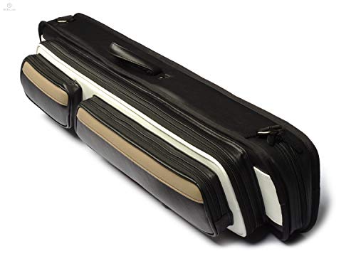 LUCASI Tournament Pro 4x8 Pool Cue Case - Holds 4 Cues + Jump Break, Extensions, (Black, White, Tan, 4x8) LC1048W