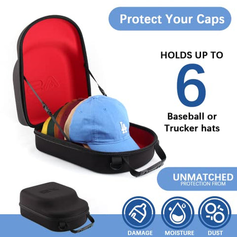 Anysiny Hat Carrier Case for Travel, Hats Storage Case Box for Baseball Caps Rack Organizer Holder with Carrying Handle & Adjustable Shoulder Strap Protects up to 6 Hats Home Storage Cap Carrier