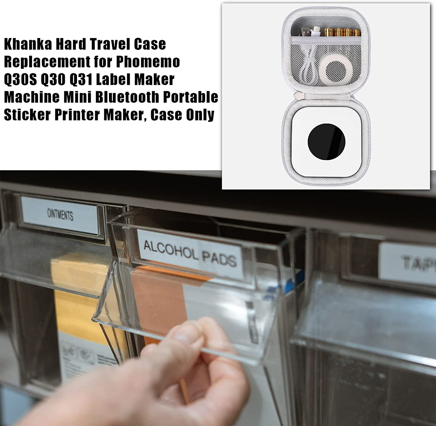 Hard Travel Case Replacement for Phomemo Q30 Q30S Q31 Q32 Label Maker Machine Mini Bluetooth Portable Sticker Printer Maker, Case Only (White)