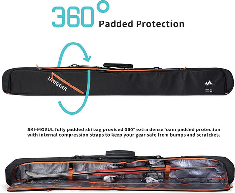 Unigear SKI-MOGUL Ski Bag, 360° Fully Padded Protection, Water-Resistant and Durable up to 192Cm for Snow Air Travel Transport