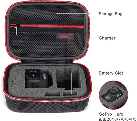 Small Case for Gopro Hero 11/10/9/8, Hero7 Black,6,5, 4, 3+, 3,Hero(2018)  Carrying Case for Action Cameras and Gopro Accessories(Small Size Red)