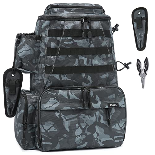 Sougayilang Fishing Tackle Backpack Waterproof Tackle Bag Storage with 4  Trays Tackle Box and Protective Rain Cover for Camping Hiking