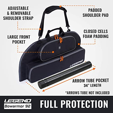Legend Bowarmor 92 Soft Compound Bow Case - Carry Your Archery Accessories - Thick Protective Padding, Strong Nylon Fabric and Soft Lining