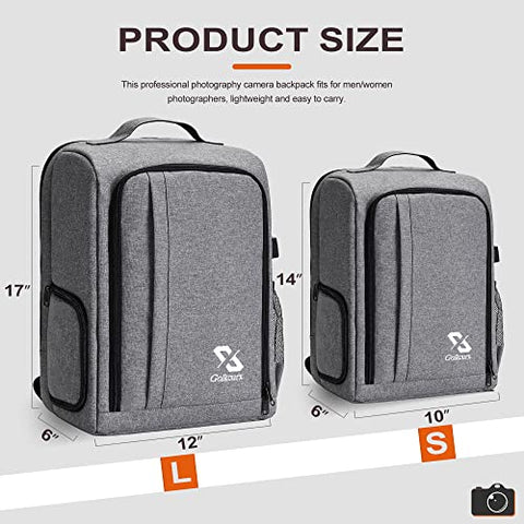 Golkcurx Camera Bag for DSLR/SLR Cameras，Camera Backpack Waterproof for Photographers Grey S