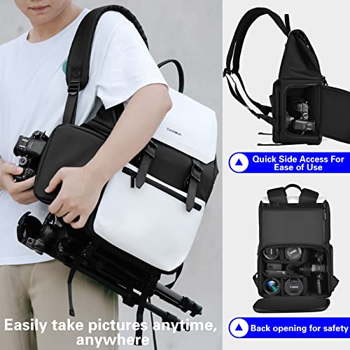 Cwatcun Camera Backpack, Multi-Functional Camera Bag, Waterproof Photography Travel Camera Case with Tripod Holder, 15.6" Laptop Compartment for Canon/Nikon/Sony SLR/DSLR Camera, Lens and Accessories