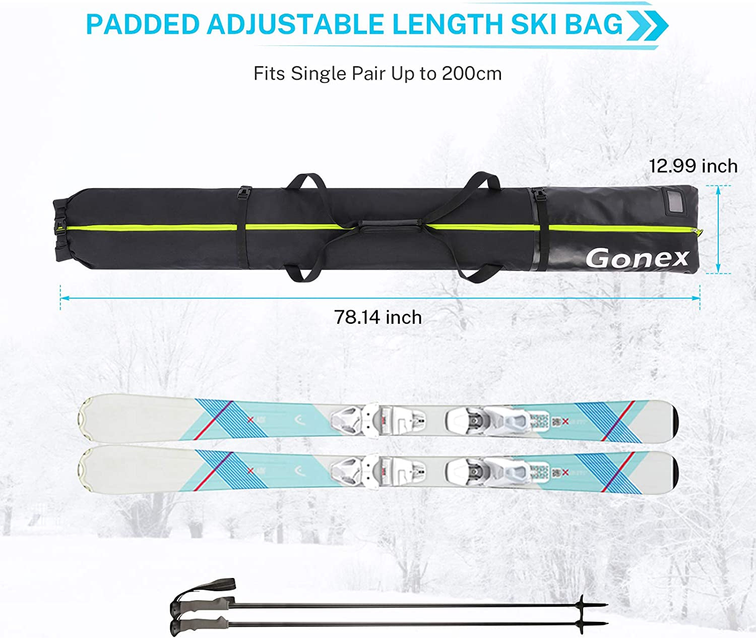 Gonex Padded Ski Bag and Boot Bag Combo, Water-Resistant Adjustable Length Ski Bag for Men Women, Large Ski Boots Bag for Ski, Travel, Store and Transport