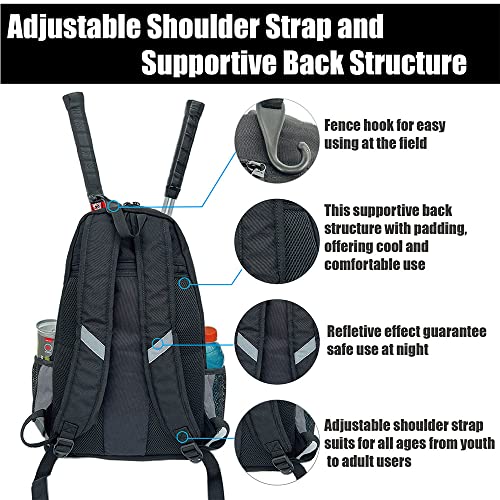 Holisogn Tennis Bag, Waterproof Durable Tennis Backpack with Extendable Shoe Compartment, Suitable For Tennis Racket, Pickleball Paddles, Badminton Rackets (Black Grey HLS031)