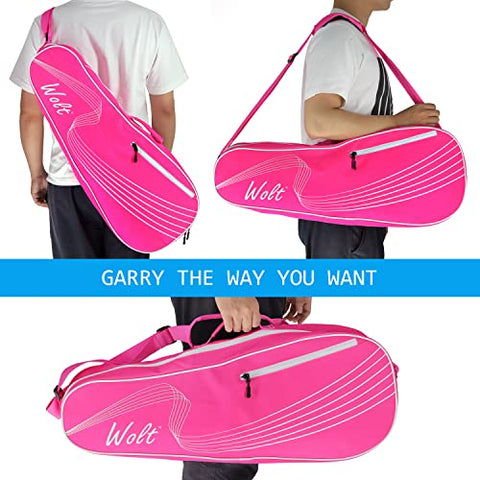 WOLT | 3 Racquet Tennis Bag, for Professional or Beginner Tennis Players, Rackets Cover Bag with Protective Pad, Lightweight & Unisex Design for Men, Women, Youth and Adults (Pink)